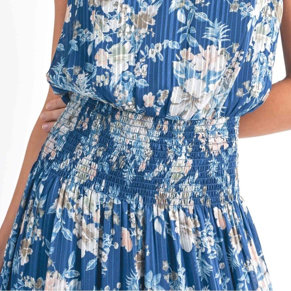 Reset by Jane Ariel Blue Floral Flowy Midi Dress Boho Ruffle Size Small - Picture 3 of 9
